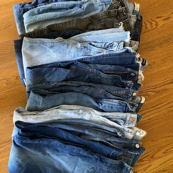 12 pairs of Jeans- JCrew, Gap, Free People, Am Eagle and Ralph Lauren- 25 and 26